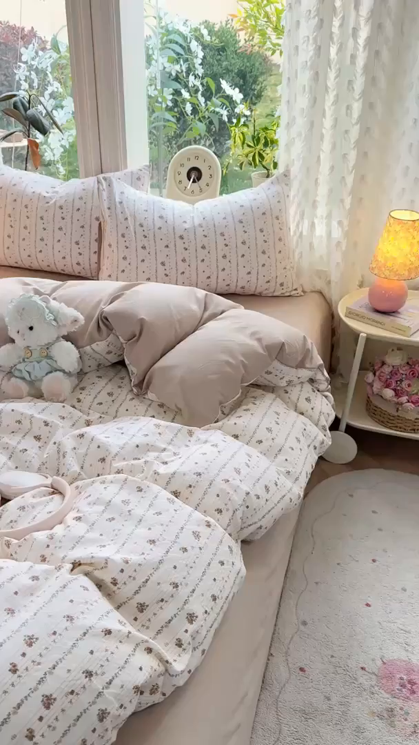 91家纺网 家纺一手货源 找家纺 豫见家纺 2026新款古法水洗仿棉云感纱四件套 知秋