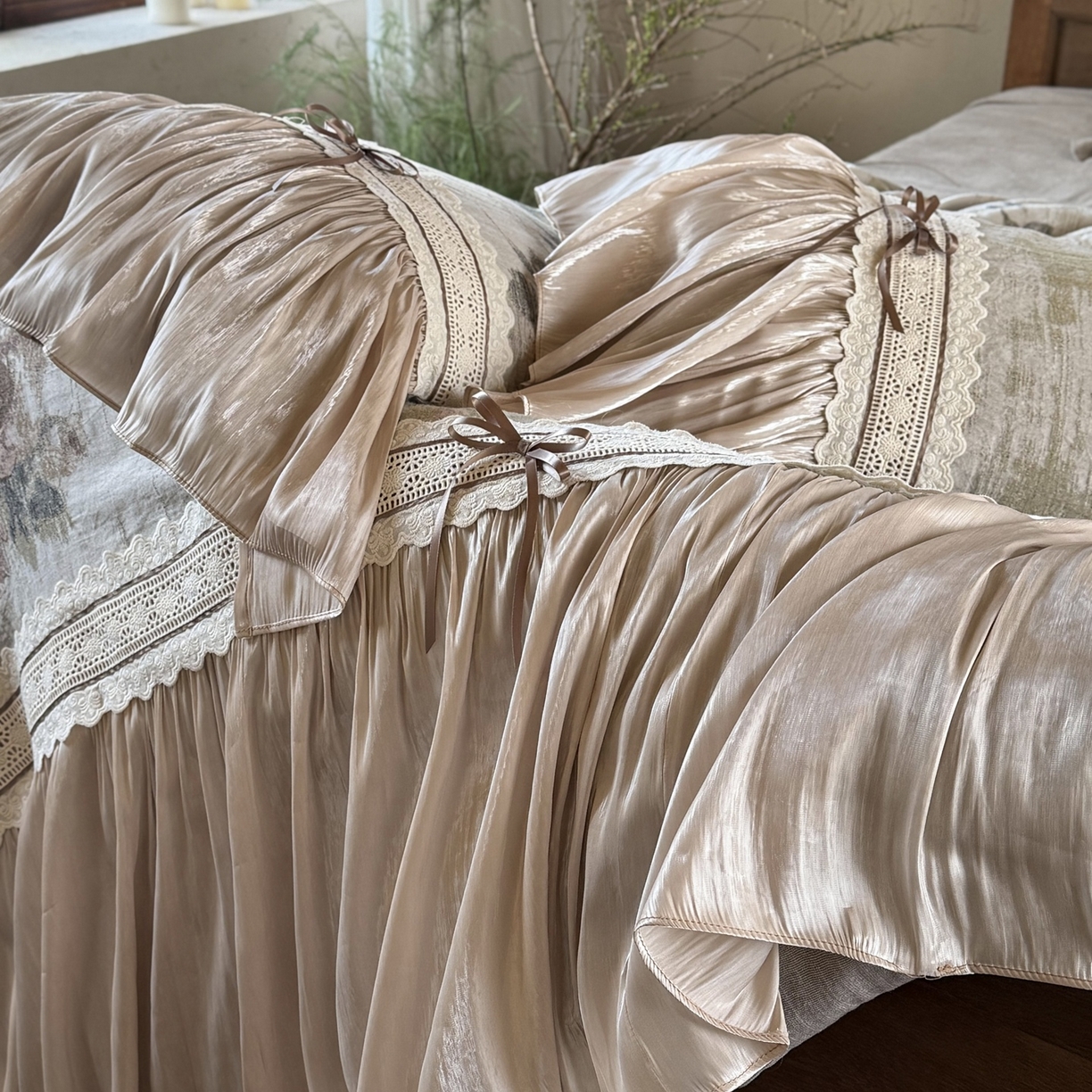 91家纺网 家纺一手货源 找家纺 （总）佳汐蓝家纺 2026新款复古棉麻印花法式花边四件套-花未眠（控价：卷后不低于398元）