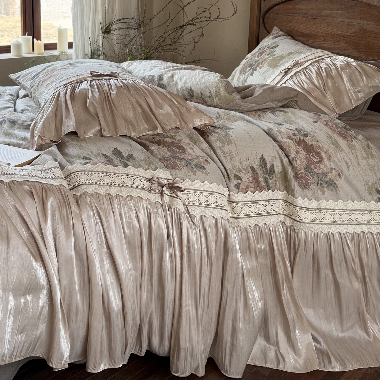 91家纺网 家纺一手货源 找家纺 （总）佳汐蓝家纺 2026新款复古棉麻印花法式花边四件套-花未眠（控价：卷后不低于398元）