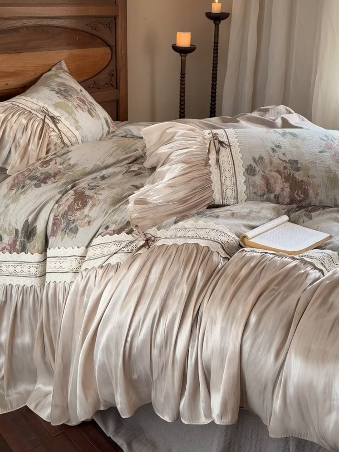 91家纺网 家纺一手货源 找家纺 （总）佳汐蓝家纺 2026新款复古棉麻印花法式花边四件套-花未眠（控价：卷后不低于398元）