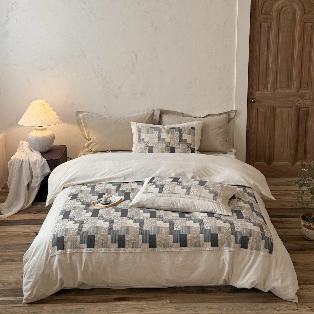 91家纺网 家纺一手货源 找家纺 （总）佳汐蓝家纺 2026新款复古棉麻印花韩式小花边四件套-知野（控价：卷后不低于398元）