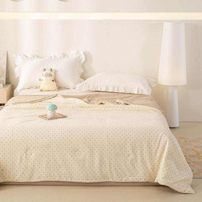 91家纺网 家纺一手货源 找家纺 米乐被业 2026新款仿棉凉感夏被被子被芯 小波点