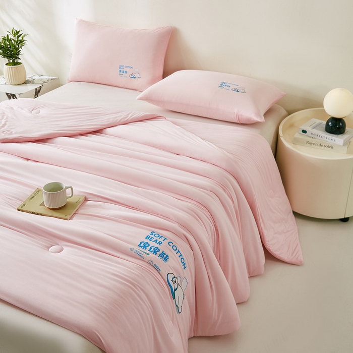 91家纺网 家纺一手货源 找家纺 益多眠 2026新款【性价最高】牛奶针织棉夏被夏凉被空调被柔软舒适被子被芯 桃粉熊