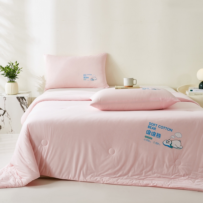 91家纺网 家纺一手货源 找家纺 益多眠 2026新款【性价最高】牛奶针织棉夏被夏凉被空调被柔软舒适被子被芯 桃粉熊