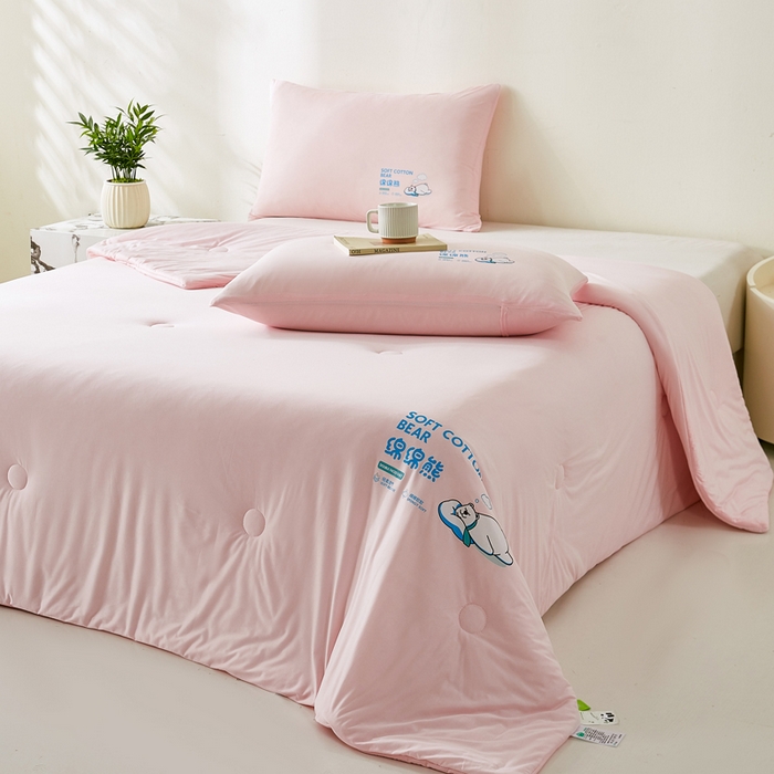 91家纺网 家纺一手货源 找家纺 益多眠 2026新款【性价最高】牛奶针织棉夏被夏凉被空调被柔软舒适被子被芯 桃粉熊