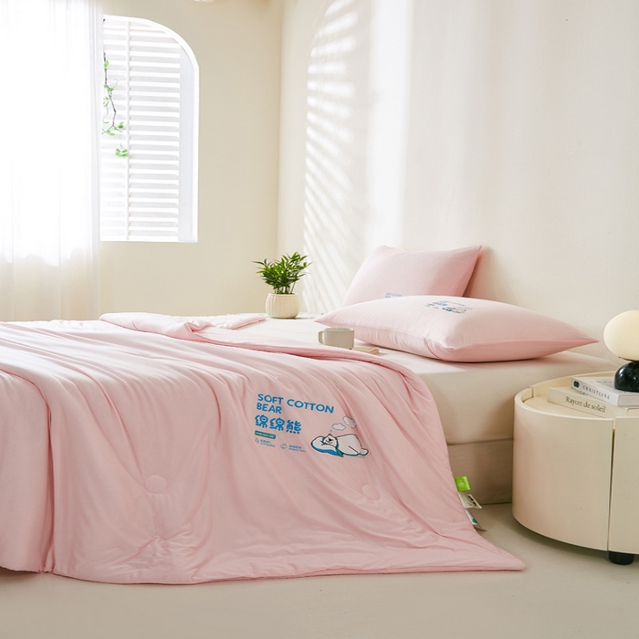 91家纺网 家纺一手货源 找家纺 益多眠 2026新款【性价最高】牛奶针织棉夏被夏凉被空调被柔软舒适被子被芯 桃粉熊