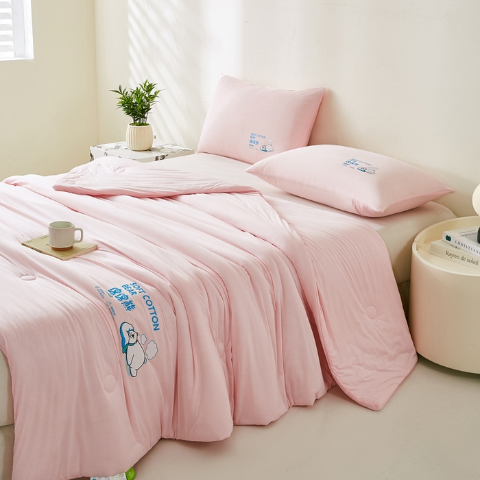 91家纺网 家纺一手货源 找家纺 益多眠 2026新款【性价最高】牛奶针织棉夏被夏凉被空调被柔软舒适被子被芯 桃粉熊