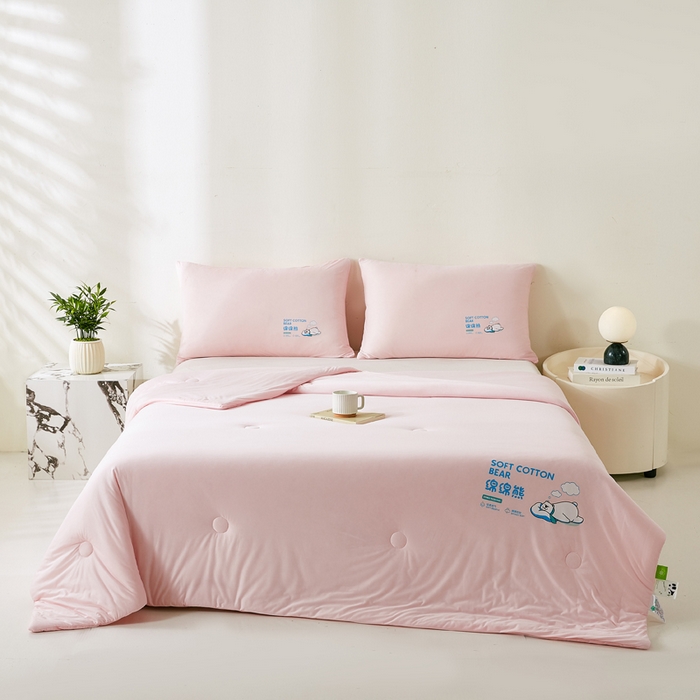 91家纺网 家纺一手货源 找家纺 益多眠 2026新款【性价最高】牛奶针织棉夏被夏凉被空调被柔软舒适被子被芯 桃粉熊