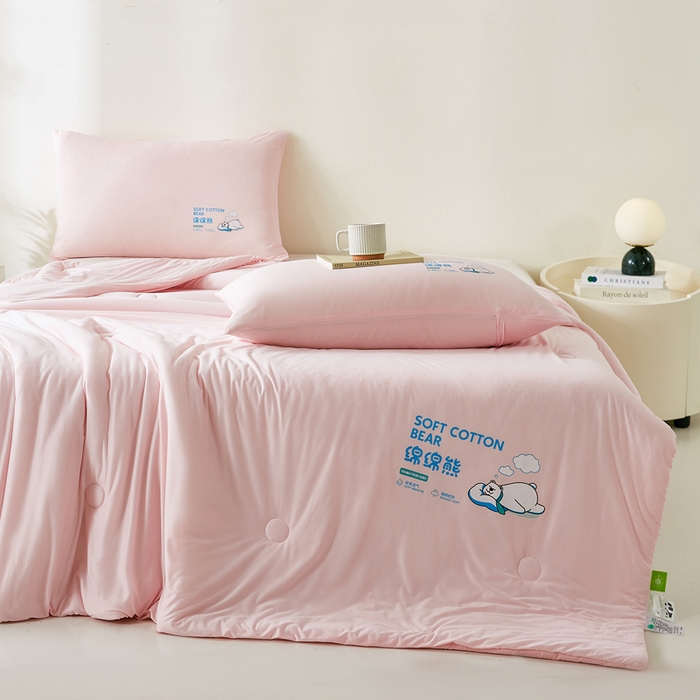 91家纺网 家纺一手货源 找家纺 益多眠 2026新款【性价最高】牛奶针织棉夏被夏凉被空调被柔软舒适被子被芯 桃粉熊