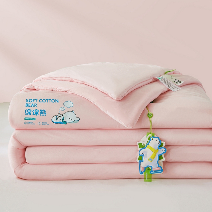 91家纺网 家纺一手货源 找家纺 益多眠 2026新款【性价最高】牛奶针织棉夏被夏凉被空调被柔软舒适被子被芯 桃粉熊