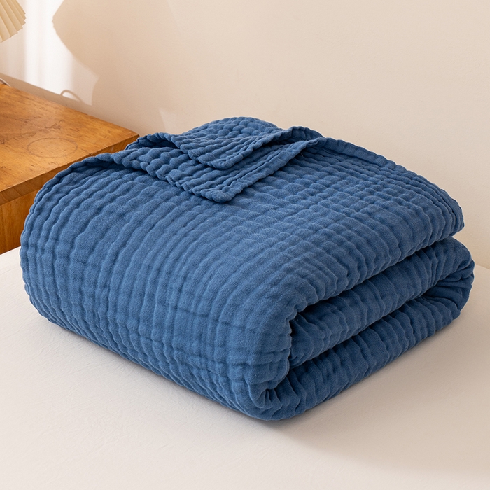 91家纺网 家纺一手货源 找家纺 萌飞 2026新款四层纱素色夏被被子被芯 毛巾被蓝色