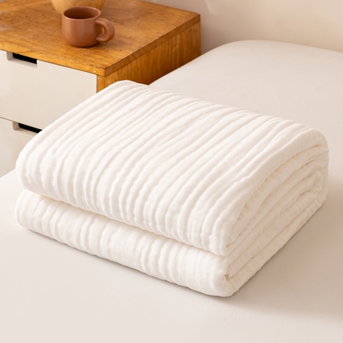 91家纺网 家纺一手货源 找家纺 萌飞 2026新款四层纱素色夏被被子被芯 毛巾被白色