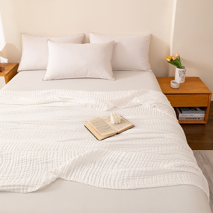 91家纺网 家纺一手货源 找家纺 萌飞 2026新款四层纱素色夏被被子被芯 毛巾被白色