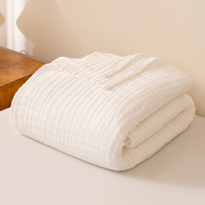 萌飞 2026新款四层纱素色夏被被子被芯 毛巾被白色