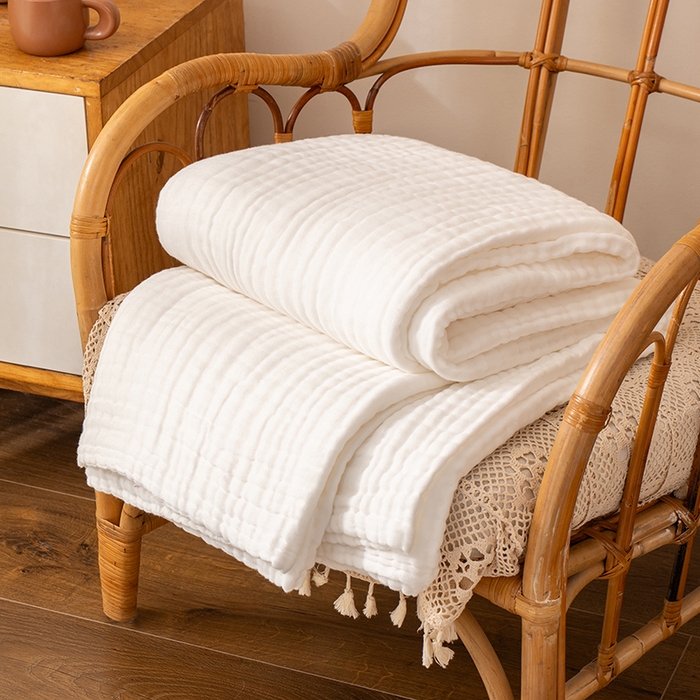 91家纺网 家纺一手货源 找家纺 萌飞 2026新款四层纱素色夏被被子被芯 毛巾被白色