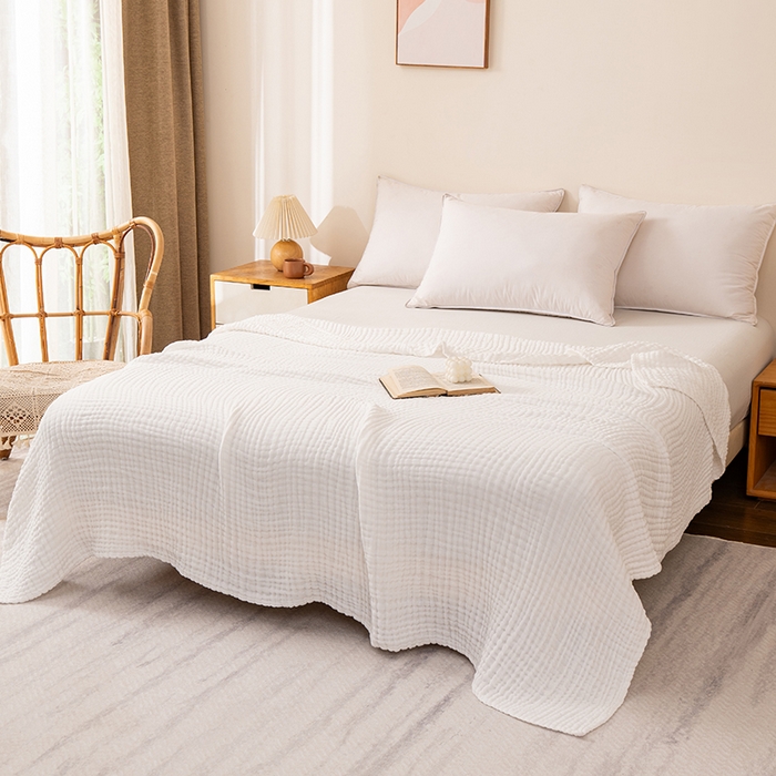 91家纺网 家纺一手货源 找家纺 萌飞 2026新款四层纱素色夏被被子被芯 毛巾被白色