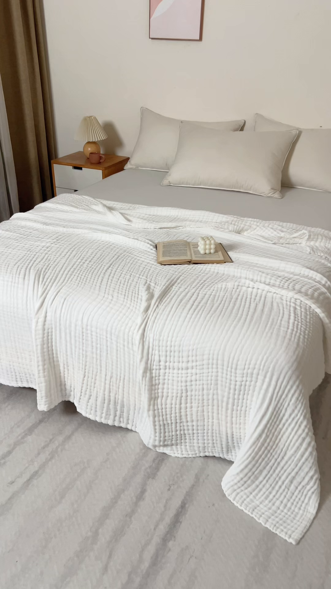 91家纺网 家纺一手货源 找家纺 萌飞 2026新款四层纱素色夏被被子被芯 毛巾被白色