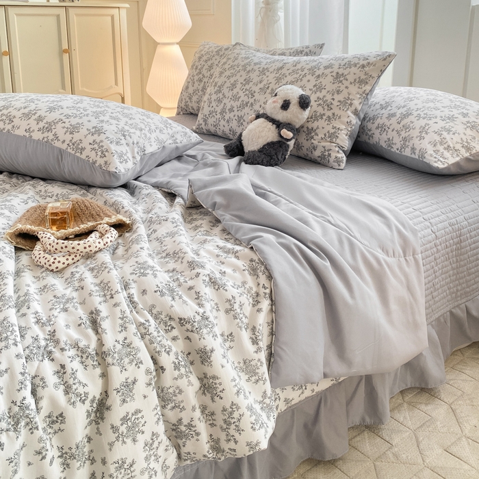 仟网汇 2026新款针织棉双层纱床盖四件套夏被四件套 雾里看花