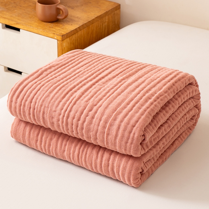 91家纺网 家纺一手货源 找家纺 萌飞 2026新款四层纱素色夏被被子被芯 毛巾被红色