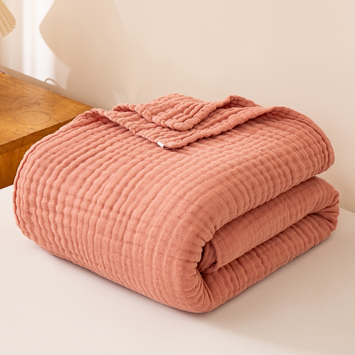 萌飞 2026新款四层纱素色夏被被子被芯 毛巾被红色