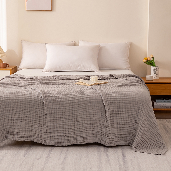 91家纺网 家纺一手货源 找家纺 萌飞 2026新款四层纱素色夏被被子被芯 毛巾被灰色