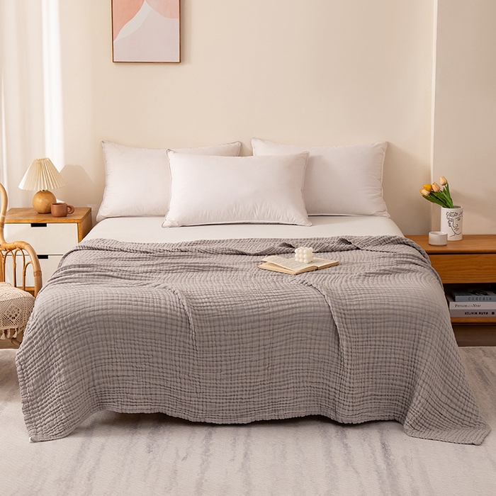 91家纺网 家纺一手货源 找家纺 萌飞 2026新款四层纱素色夏被被子被芯 毛巾被灰色