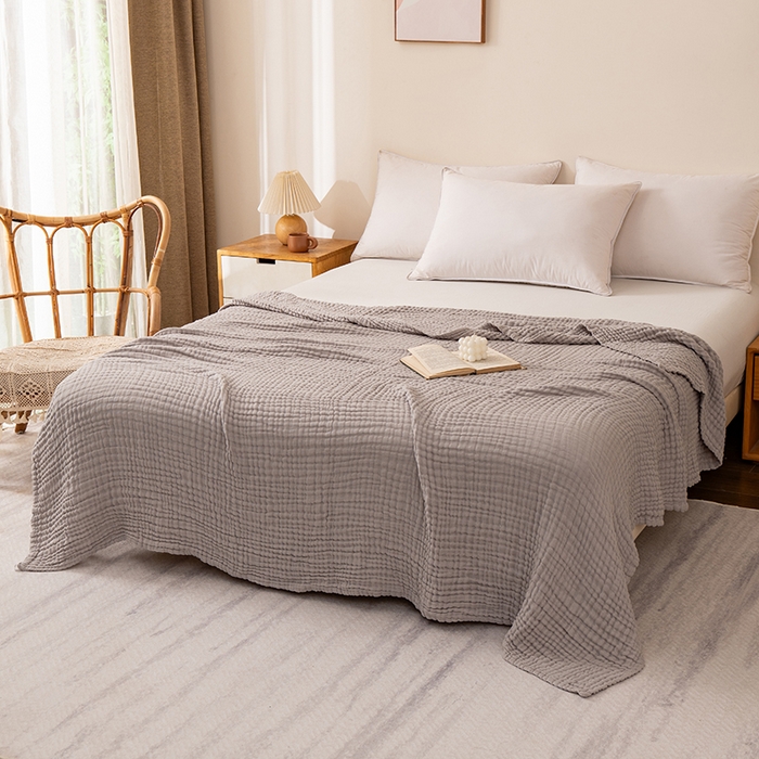 91家纺网 家纺一手货源 找家纺 萌飞 2026新款四层纱素色夏被被子被芯 毛巾被灰色