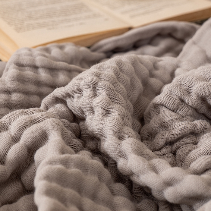 91家纺网 家纺一手货源 找家纺 萌飞 2026新款四层纱素色夏被被子被芯 毛巾被灰色