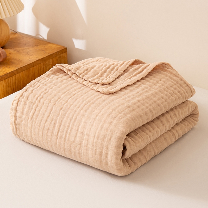 萌飞 2026新款四层纱素色夏被被子被芯 毛巾被卡其