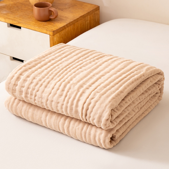 91家纺网 家纺一手货源 找家纺 萌飞 2026新款四层纱素色夏被被子被芯 毛巾被卡其