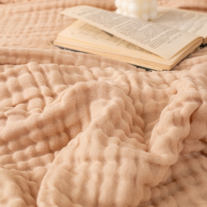 91家纺网 家纺一手货源 找家纺 萌飞 2026新款四层纱素色夏被被子被芯 毛巾被卡其