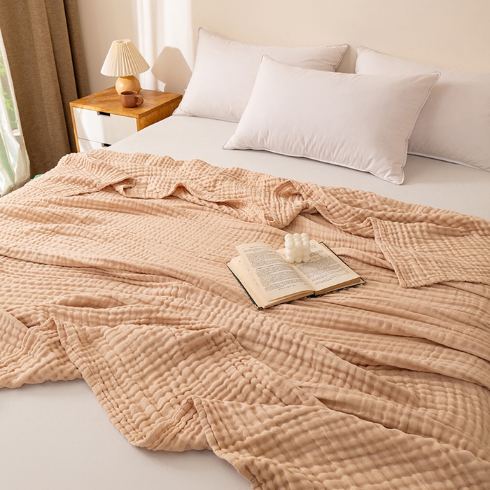 91家纺网 家纺一手货源 找家纺 萌飞 2026新款四层纱素色夏被被子被芯 毛巾被卡其