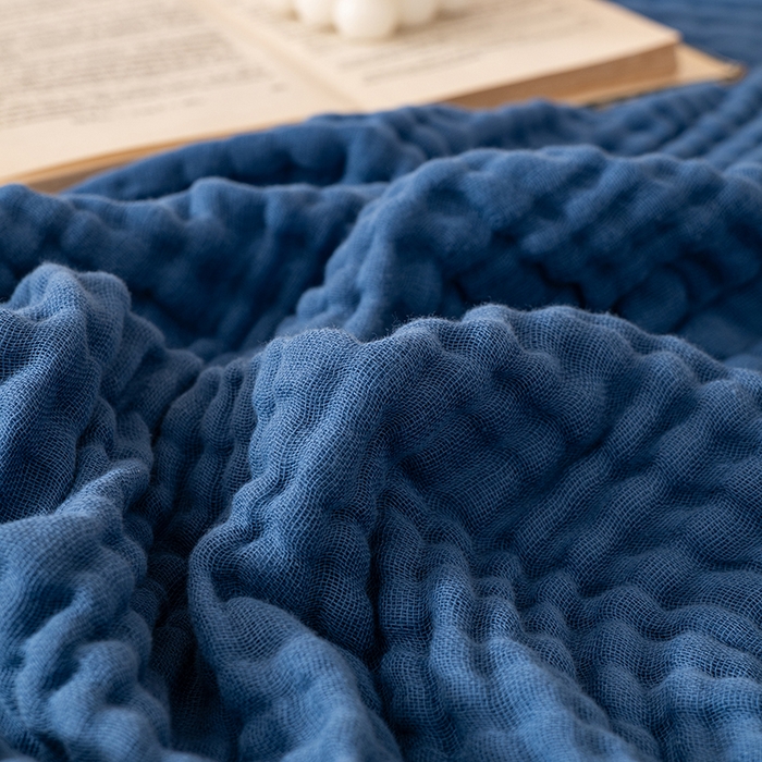 91家纺网 家纺一手货源 找家纺 萌飞 2026新款四层纱素色夏被被子被芯 毛巾被蓝色