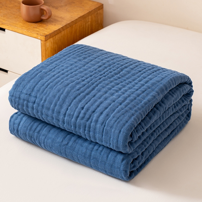 91家纺网 家纺一手货源 找家纺 萌飞 2026新款四层纱素色夏被被子被芯 毛巾被蓝色