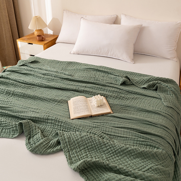 91家纺网 家纺一手货源 找家纺 萌飞 2026新款四层纱素色夏被被子被芯 毛巾被绿色