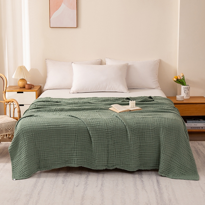 91家纺网 家纺一手货源 找家纺 萌飞 2026新款四层纱素色夏被被子被芯 毛巾被绿色