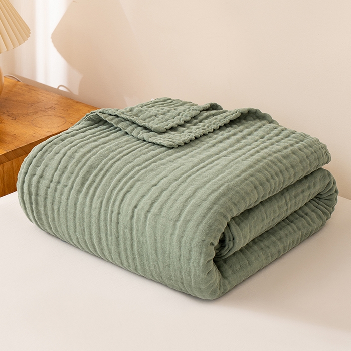 萌飞 2026新款四层纱素色夏被被子被芯 毛巾被绿色