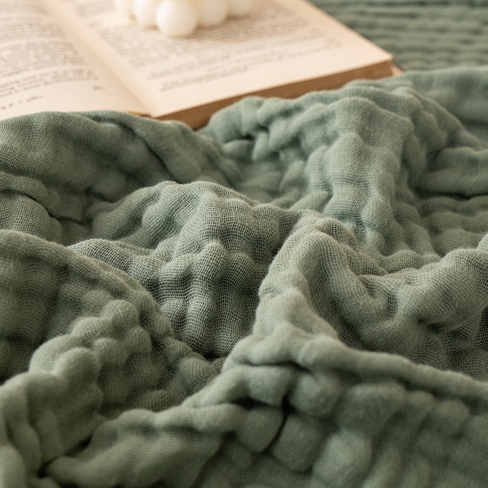 91家纺网 家纺一手货源 找家纺 萌飞 2026新款四层纱素色夏被被子被芯 毛巾被绿色