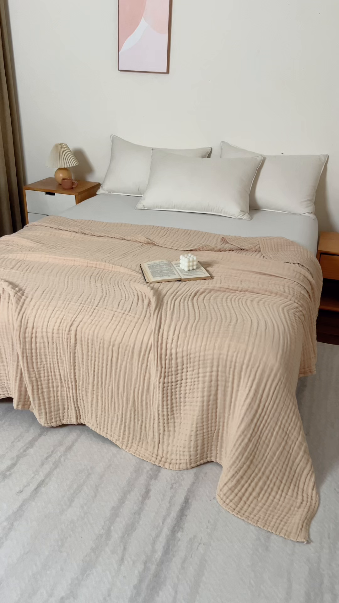 91家纺网 家纺一手货源 找家纺 萌飞 2026新款四层纱素色夏被被子被芯 毛巾被卡其