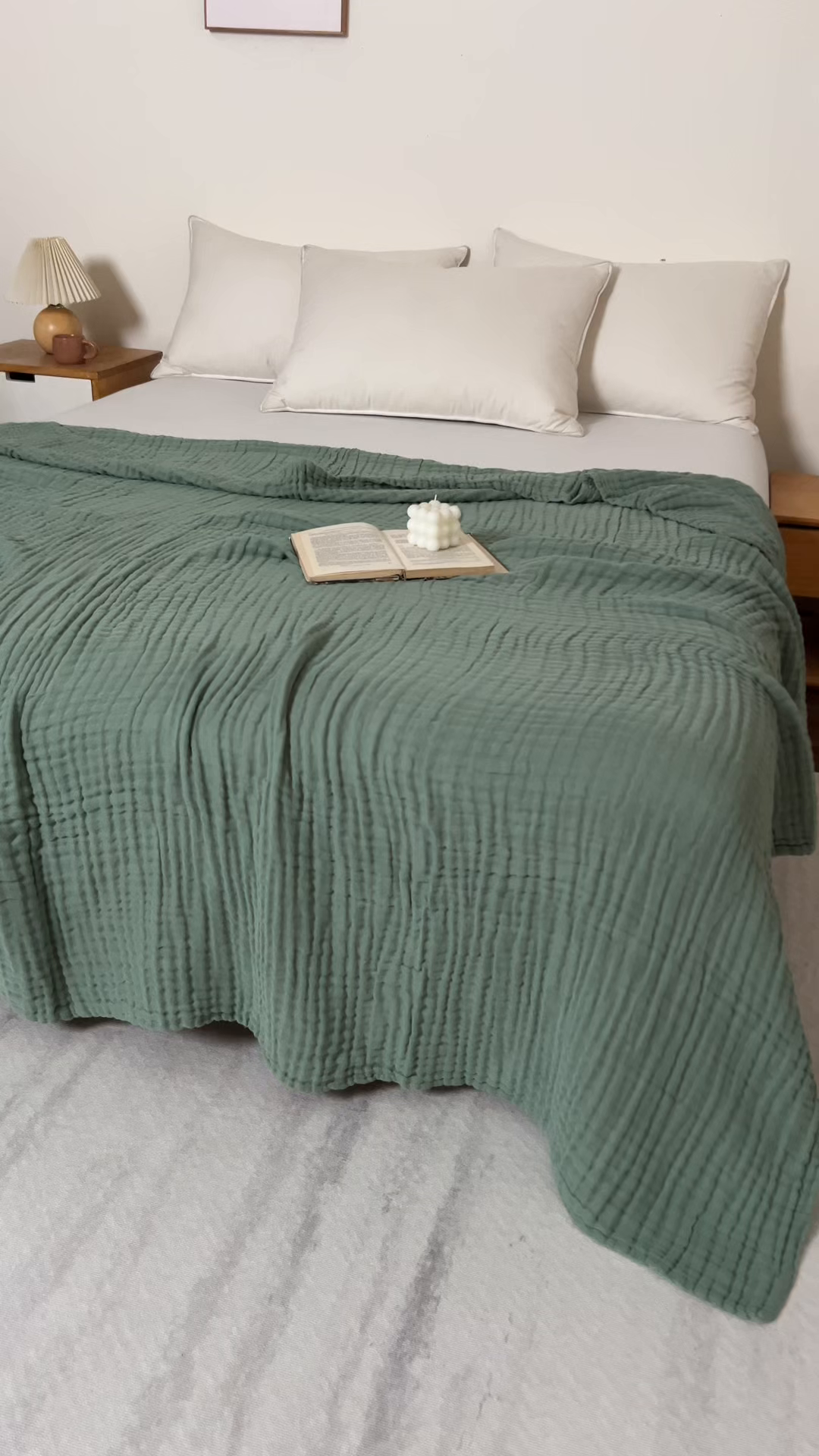 91家纺网 家纺一手货源 找家纺 萌飞 2026新款四层纱素色夏被被子被芯 毛巾被绿色