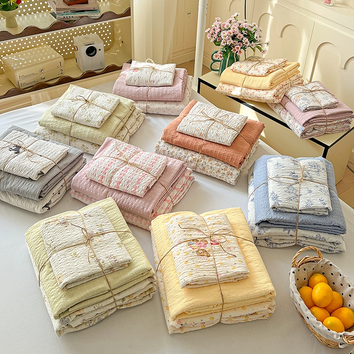 91家纺网 家纺一手货源 找家纺 （总）一比一 2026春夏新款泡芙棉泡芙纱印花四件套-简单款