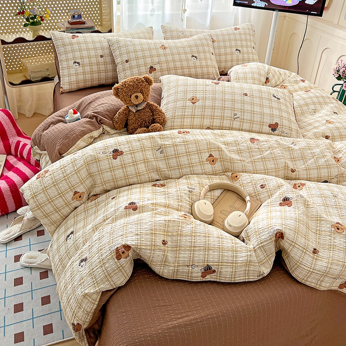 91家纺网 家纺一手货源 找家纺 （总）一比一 2026春夏新款泡芙棉泡芙纱印花四件套-简单款