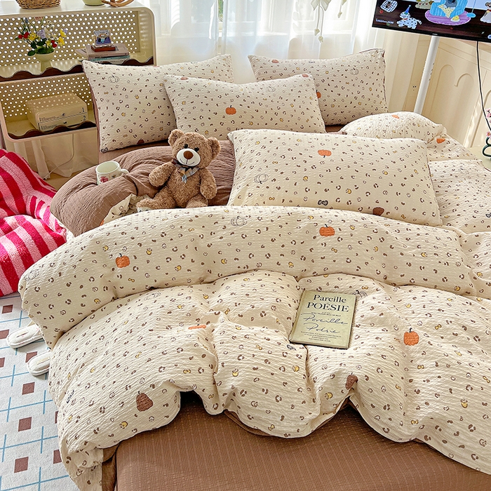 91家纺网 家纺一手货源 找家纺 （总）一比一 2026春夏新款泡芙棉泡芙纱印花四件套-简单款