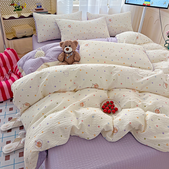 91家纺网 家纺一手货源 找家纺 （总）一比一 2026春夏新款泡芙棉泡芙纱印花四件套-简单款