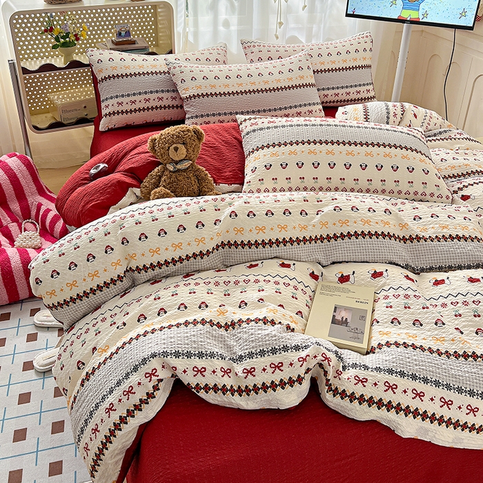 91家纺网 家纺一手货源 找家纺 （总）一比一 2026春夏新款泡芙棉泡芙纱印花四件套-简单款