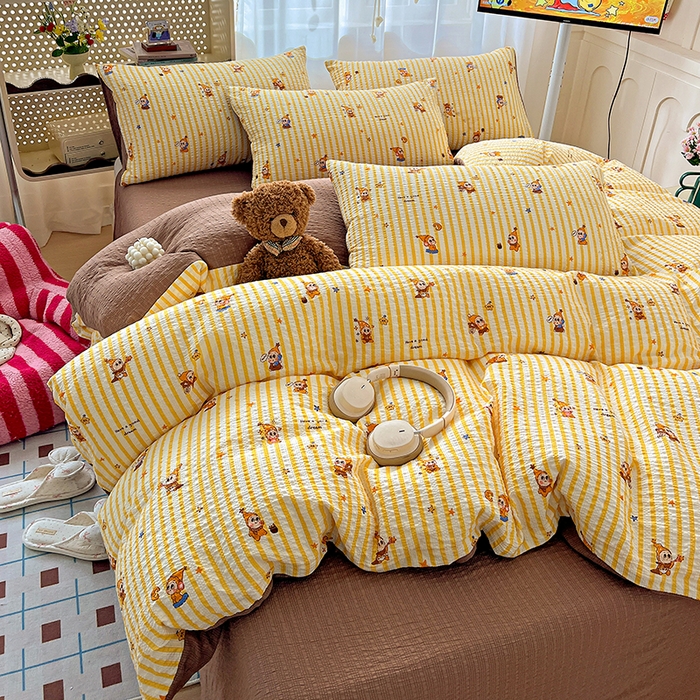 91家纺网 家纺一手货源 找家纺 （总）一比一 2026春夏新款泡芙棉泡芙纱印花四件套-简单款