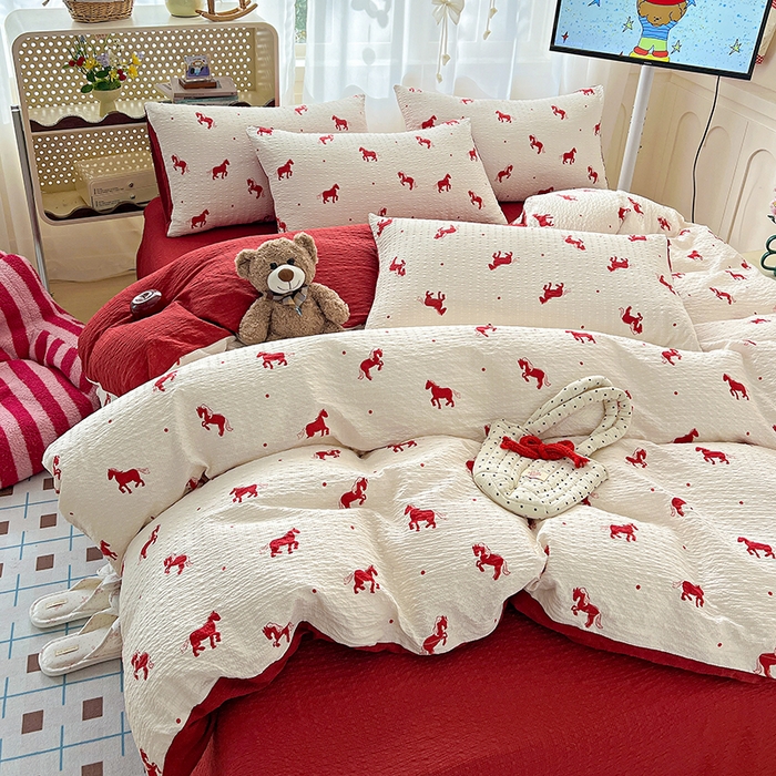 91家纺网 家纺一手货源 找家纺 （总）一比一 2026春夏新款泡芙棉泡芙纱印花四件套-简单款