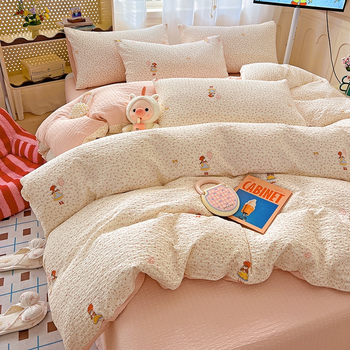 91家纺网 家纺一手货源 找家纺 （总）一比一 2026春夏新款泡芙棉泡芙纱印花四件套-简单款