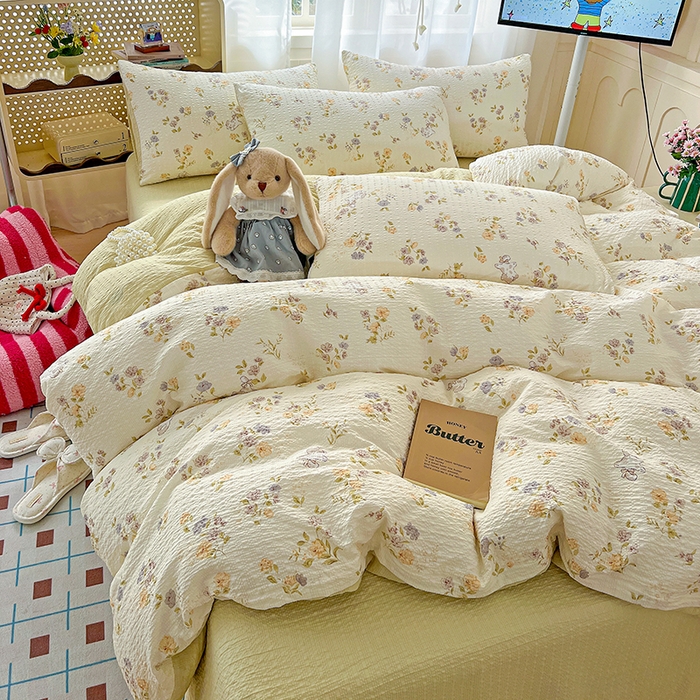 91家纺网 家纺一手货源 找家纺 （总）一比一 2026春夏新款泡芙棉泡芙纱印花四件套-简单款