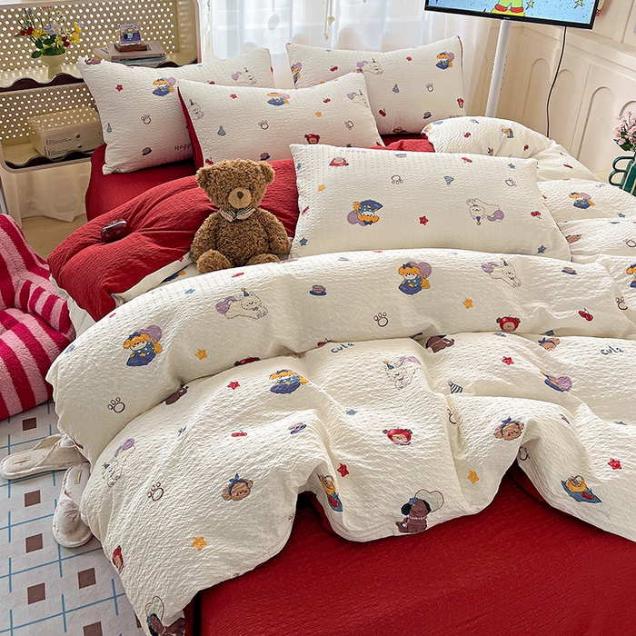 91家纺网 家纺一手货源 找家纺 （总）一比一 2026春夏新款泡芙棉泡芙纱印花四件套-简单款